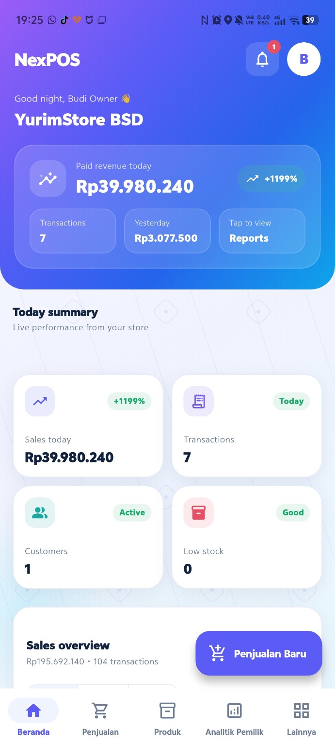 NexPOS mobile dashboard