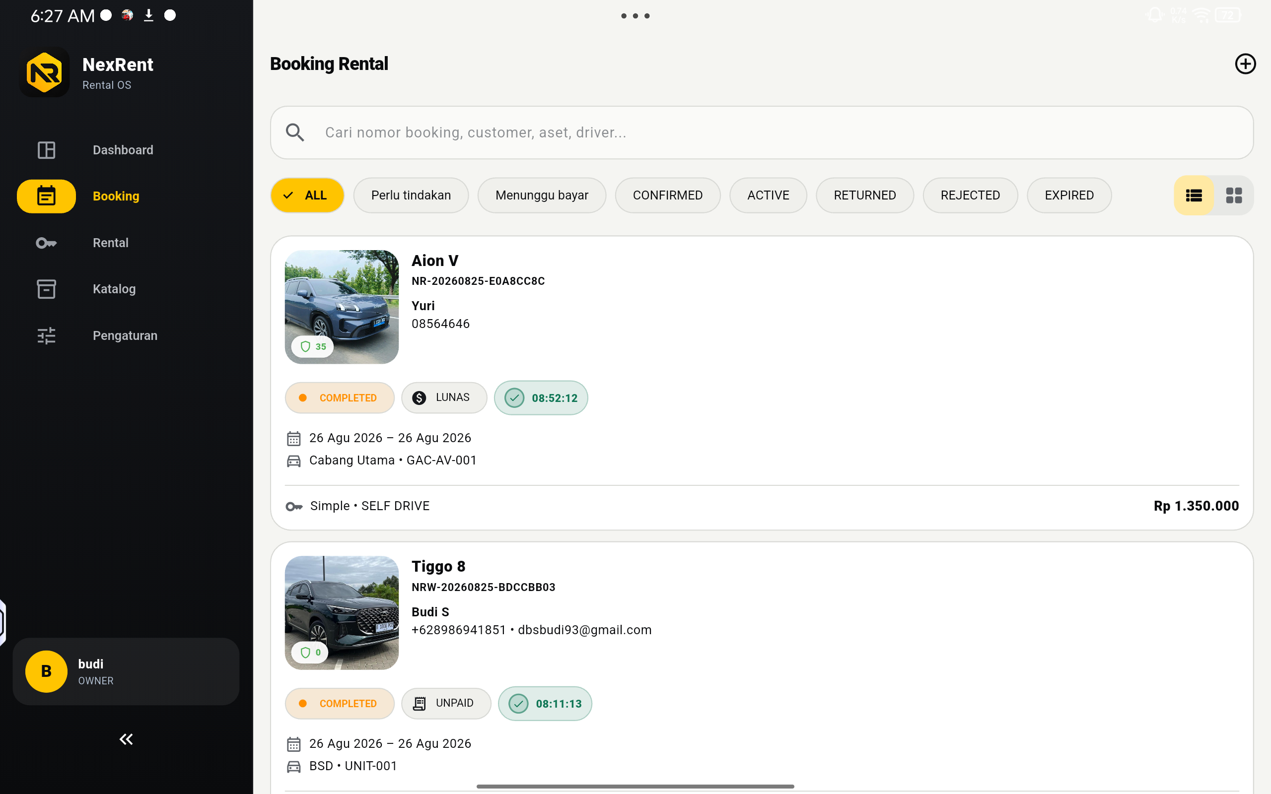 Booking management NexRent