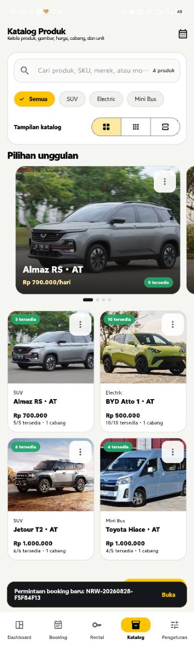 Katalog NexRent pada ponsel